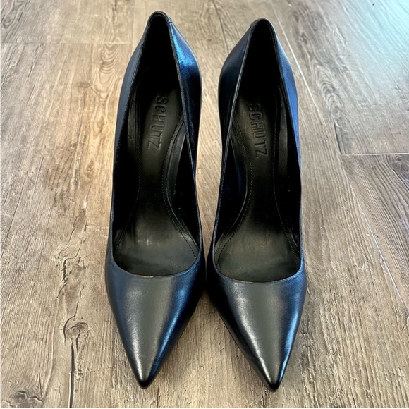 Schutz Fechado Salto Alto Black Leather Stiletto Pumps 7 - Picture 3 of 14